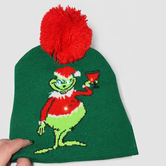 Grinch Christmas Beanie LED Light-Up Hat - Holiday Knit New🎄 - Picture 3 of 6